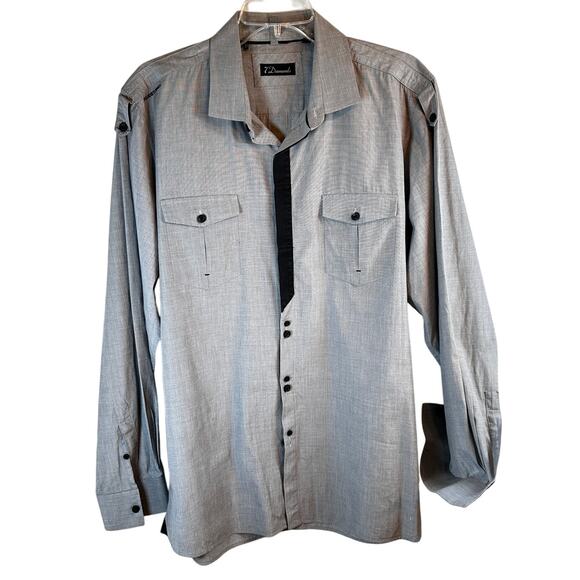 7 Diamonds Men’s Grey Button Down Shirt XL Contrast Trim Cotton - Picture 2 of 7